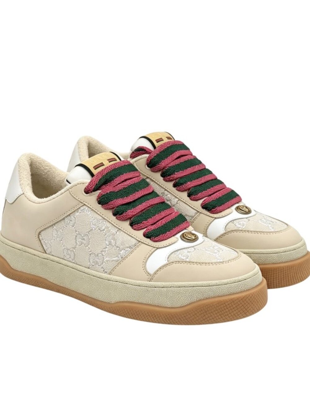 Gucci GG Screener Chunky Light Lame Canvas Sneakers Beige EU36.5